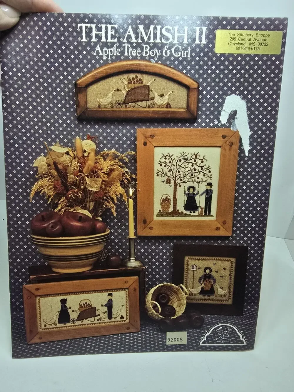 1985 The Amish II Apple Tree Boy & Girl Cross Stitch Pattern Book Leaflet Goose